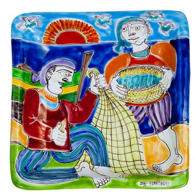 Squared Plate 24x24 DS 16 Fishermen with Basket Squared Plate 24x24 DS 16 Fishermen with Basket